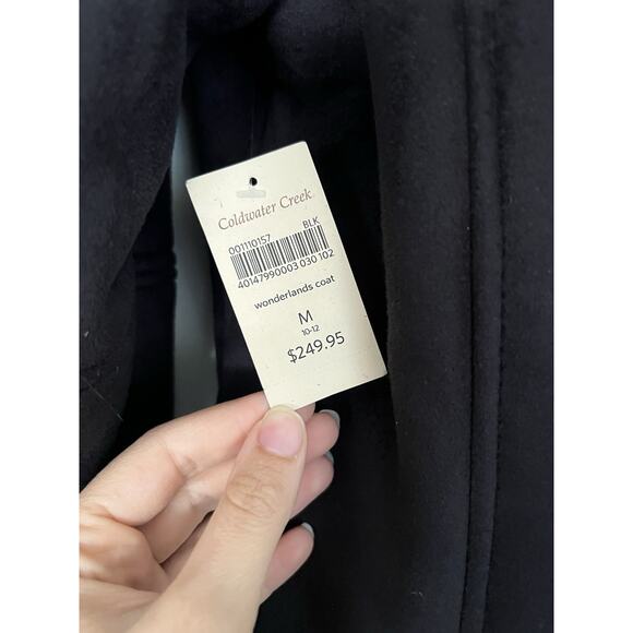 NWT Coldwater Creek Wonderlands toggle pea Coat Sz M Black suede faux fur - Picture 12 of 12